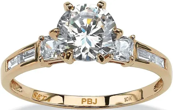 2.14 TCW Round Cubic Zirconia Engagement Anniversary Ring in Solid 10k Gold Women's Palmbeach Jewelry