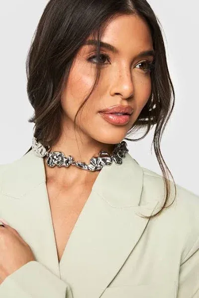Boohoo Silver Molten Statement Necklace