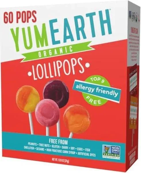 Yumearth Organic Pops Variety Pack 60 Fruit Flavored Favorites Lollipops